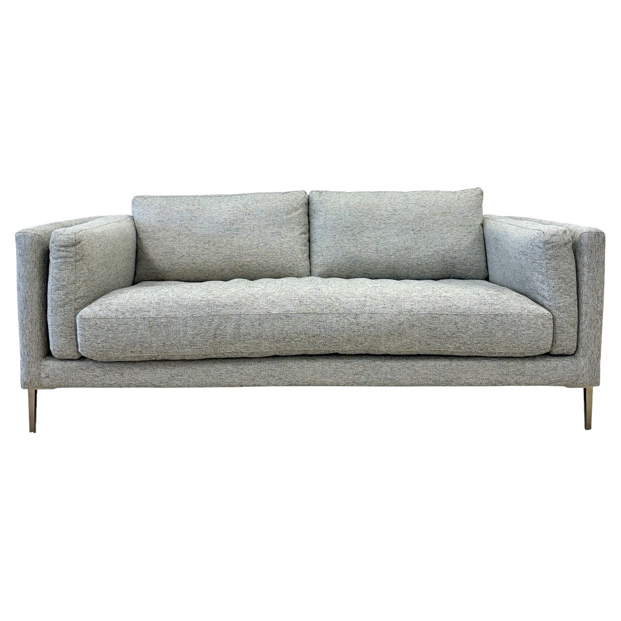 Josephine Sofa in Geo Black/White with a slim contemporary silhouette, deep seat cushions and black metal legs.