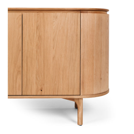 Kontur Sideboard Natural side view showing curved end and tapered timber leg