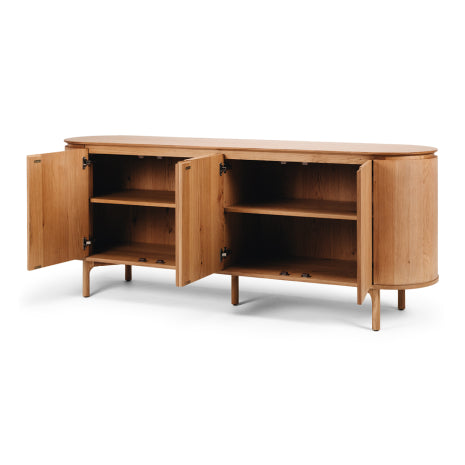 Kontur Sideboard Natural with doors open showing internal shelving and storage