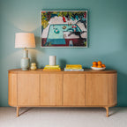 Kontur Sideboard Natural styled in a contemporary living space with artwork and décor