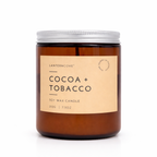 Lantern Cove Cocco & Tobacco soy wax candle in amber glass jar with silver lid