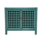 Lattice 2 Door Cupboard in Duck Egg Blue with distressed finish and lattice doors