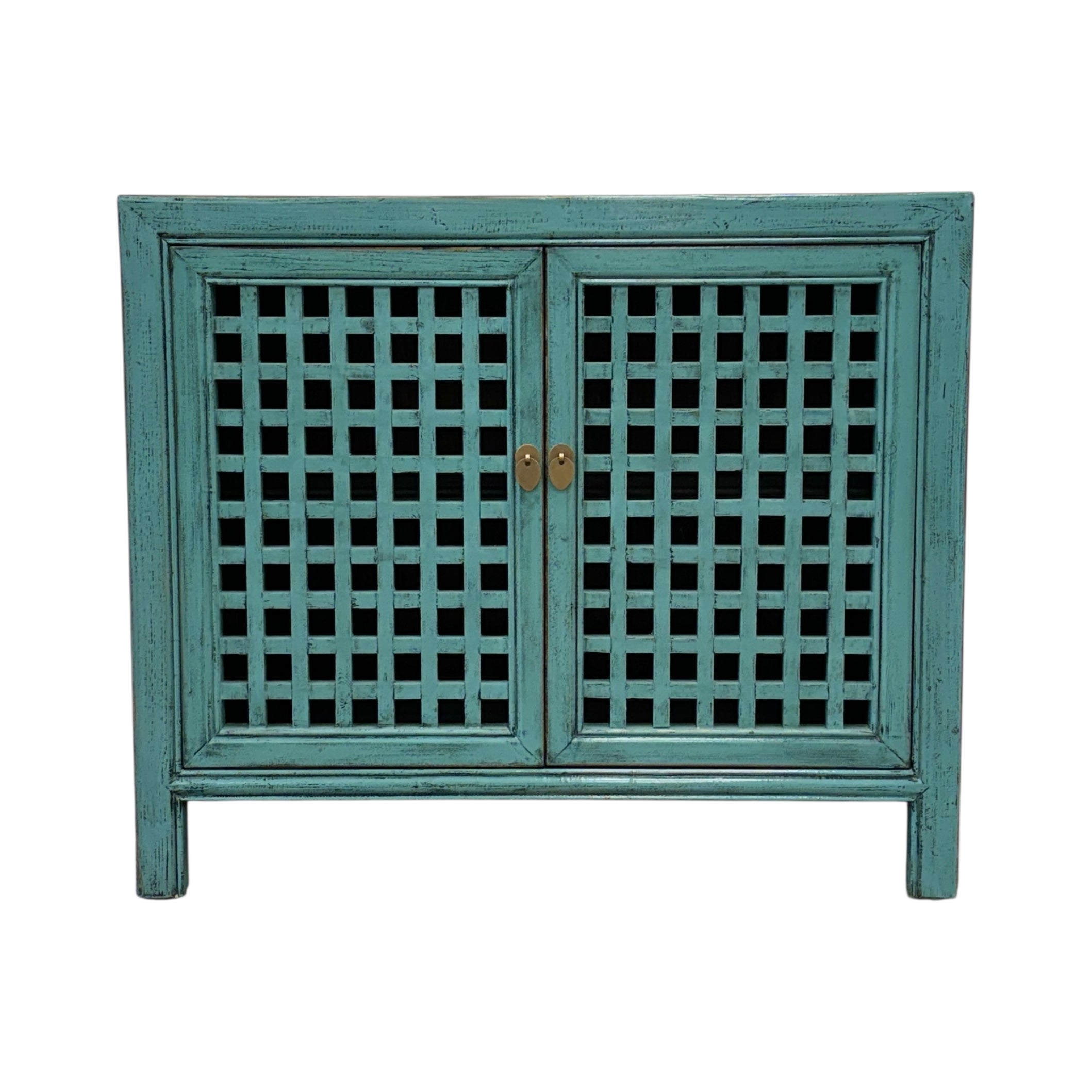 Lattice 2 Door Cupboard in Duck Egg Blue with distressed finish and lattice doors