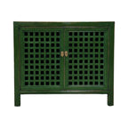 Lattice 2 Door Cupboard Emerald front view with geometric lattice doors