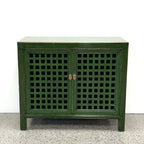 Lattice 2 Door Cupboard in Emerald showing rich green finish and two lattice doors