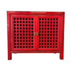 Lattice 2 Door Cupboard in distressed red finish with decorative lattice doors