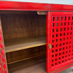 Open Lattice 2 Door Cupboard showing timber interior and internal shelf storage
