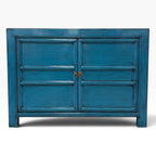 Lola Sideboard in Sky Blue with two panelled doors, distressed finish and brass ring handles