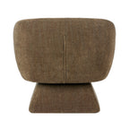 Rear view of the Lolo Swivel Chair in Cocoa, showcasing its fully upholstered curved back and sculptural contemporary design.