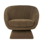 Lolo Swivel Chair in Cocoa with an organic curved silhouette, wraparound backrest and upholstered swivel base.