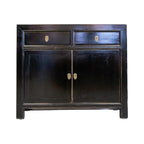 Loui Sideboard Black front view with two drawers, cupboard doors and brass toned handles
