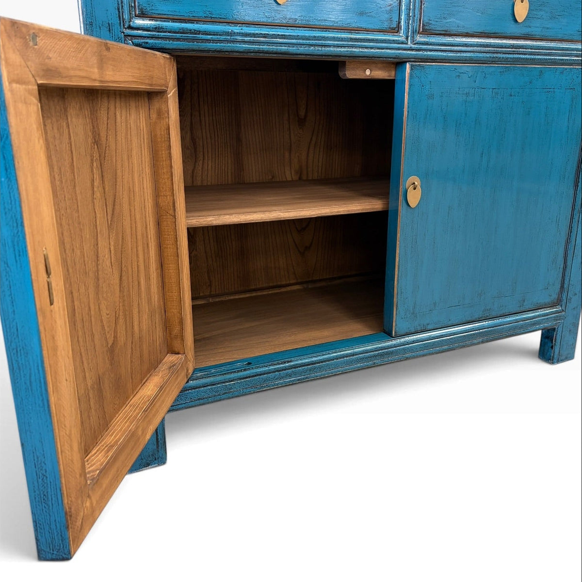 Loui Sideboard in Domican Blue with door open showing internal shelving