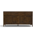 Front view of Antique Brown solid mango wood sideboard with four drawers, four cupboard doors and pipe-style handles.