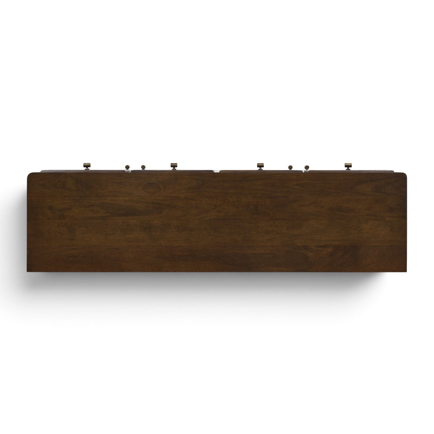 Top view of solid mango wood sideboard in Antique Brown showing the natural timber grain and warm finish.