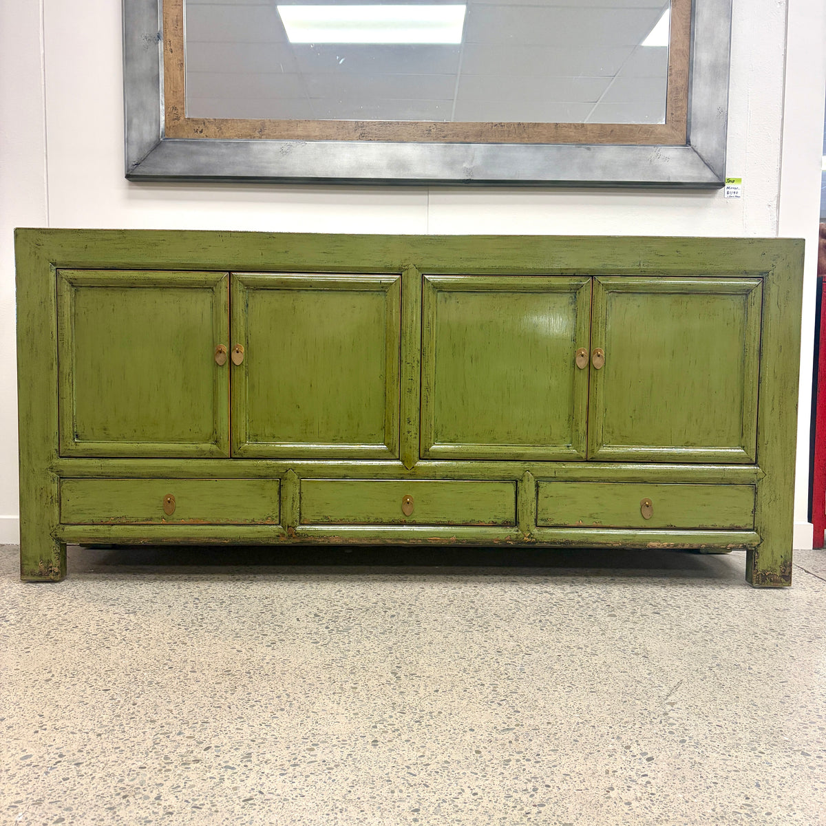 Margot Sideboard in Olive with four panelled doors and three drawers