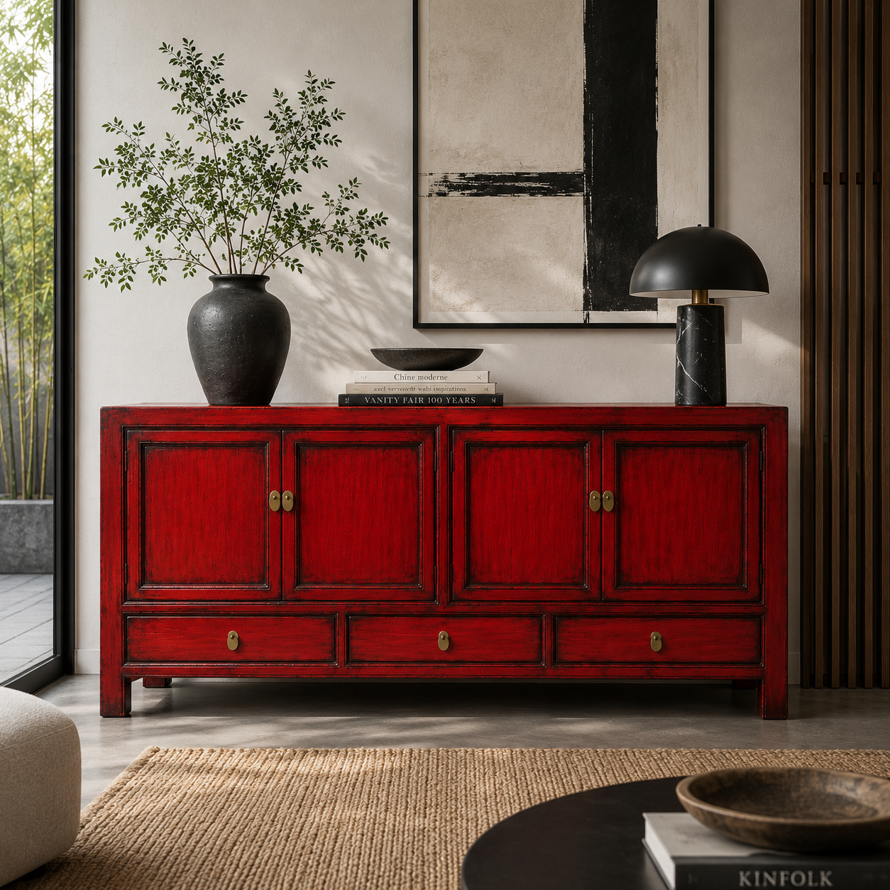 Margot Sideboard in Pomegranate styled in a contemporary living space