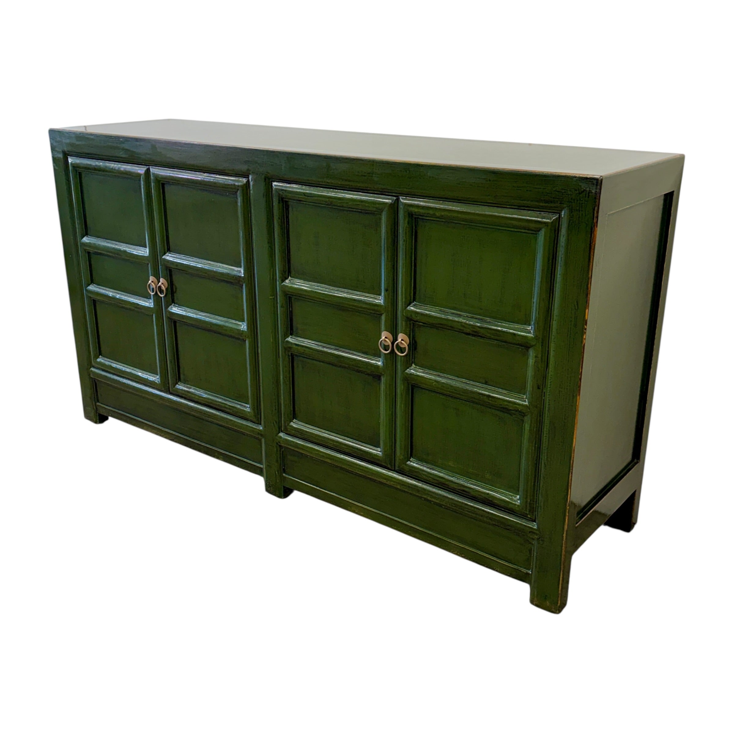 Angled view of Maria Sideboard in Emerald Green showing panelled door detailing