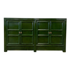Maria Sideboard Emerald Green front view with four panelled doors and metal handles