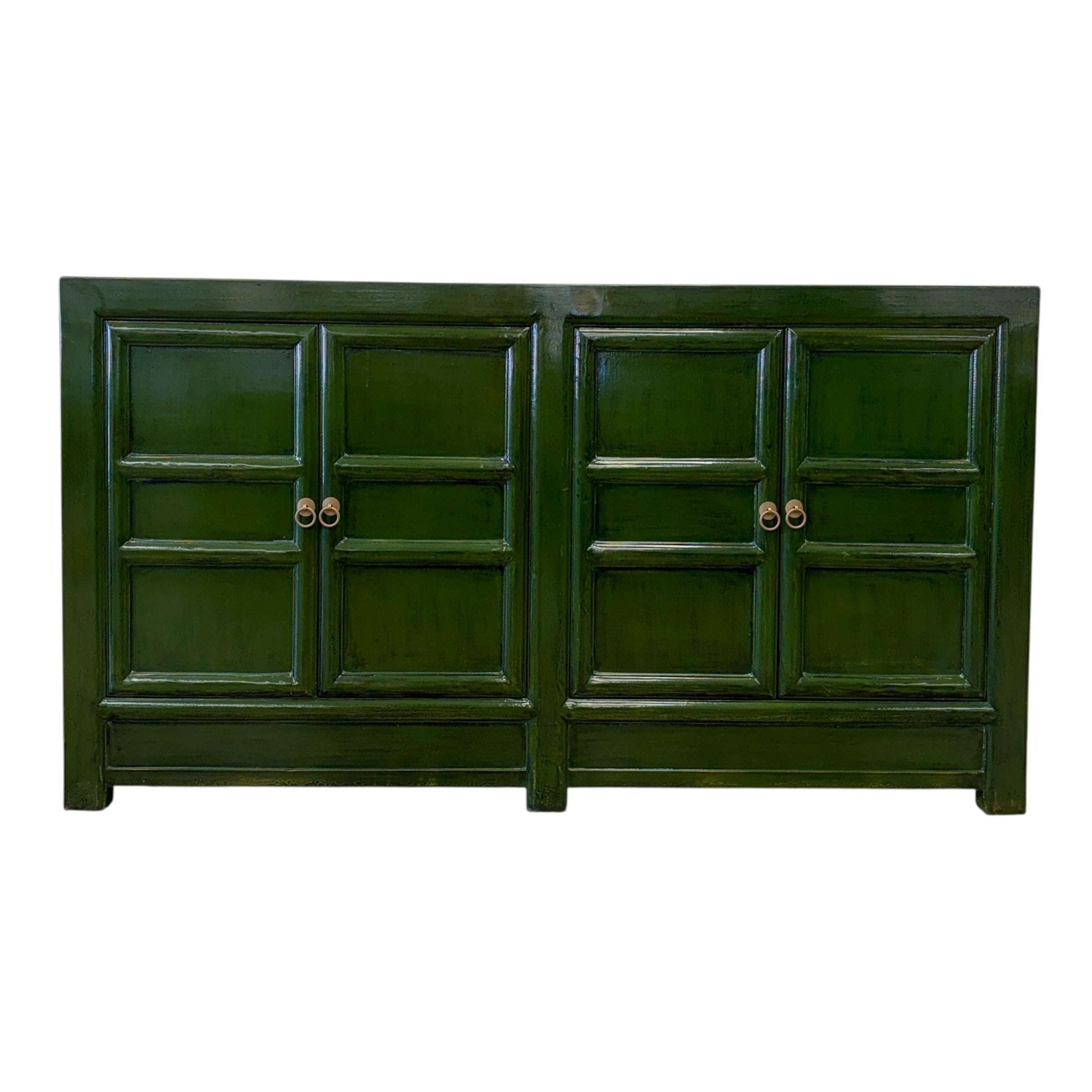 Maria Sideboard Emerald Green front view with four panelled doors and metal handles