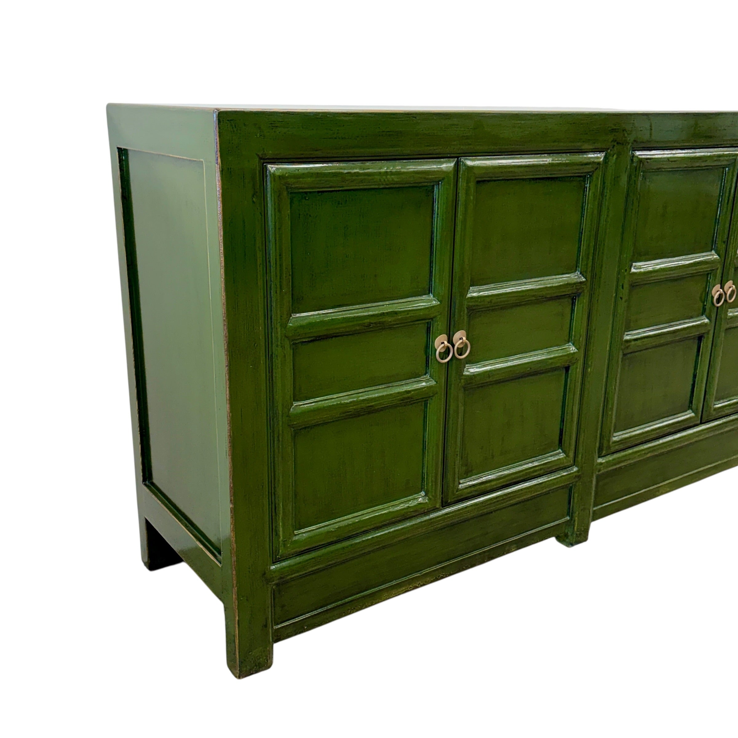 Maria Sideboard Emerald Green side view showing rich green finish and raised panel detailing