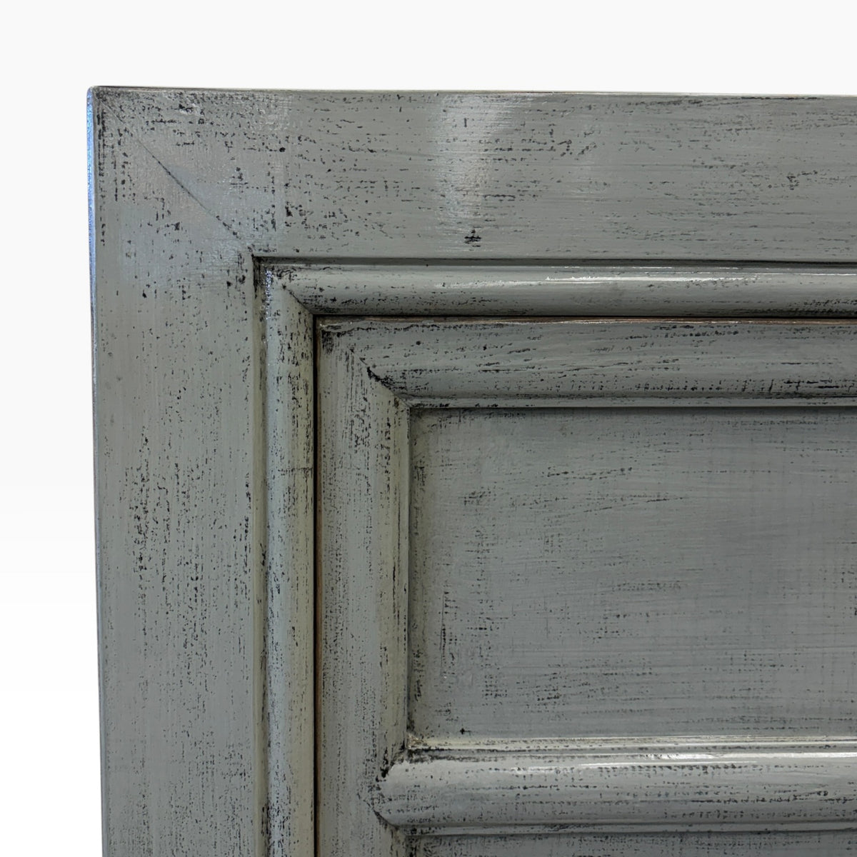 Close-up of the distressed glossy grey finish on the Maria Sideboard