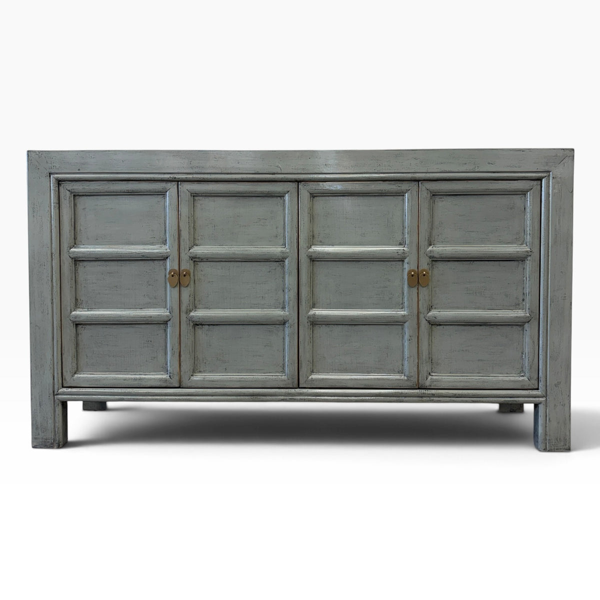 Maria Sideboard in Glossy Grey with four doors and brass handles