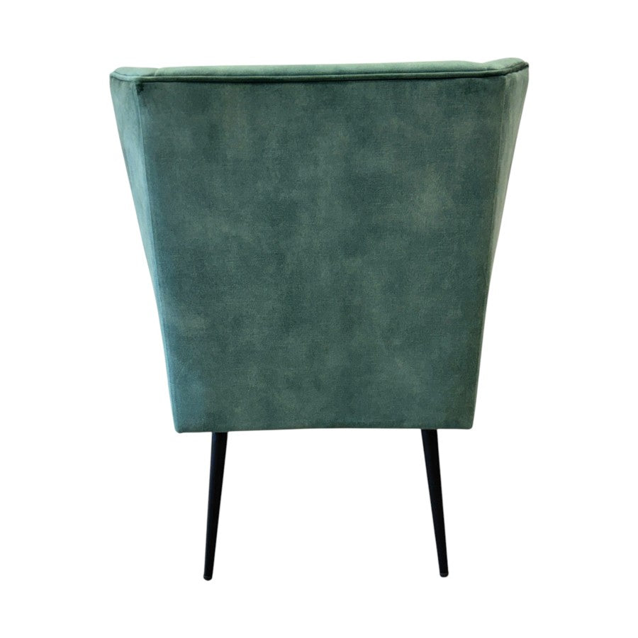 Rear view of the Marla Contemporary Wing Back Chair, highlighting its tailored wingback silhouette and fully upholstered design.