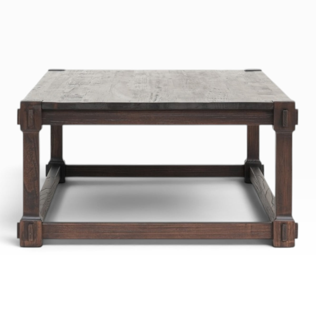Melton Coffee Table in Antique Walnut showing open frame timber construction