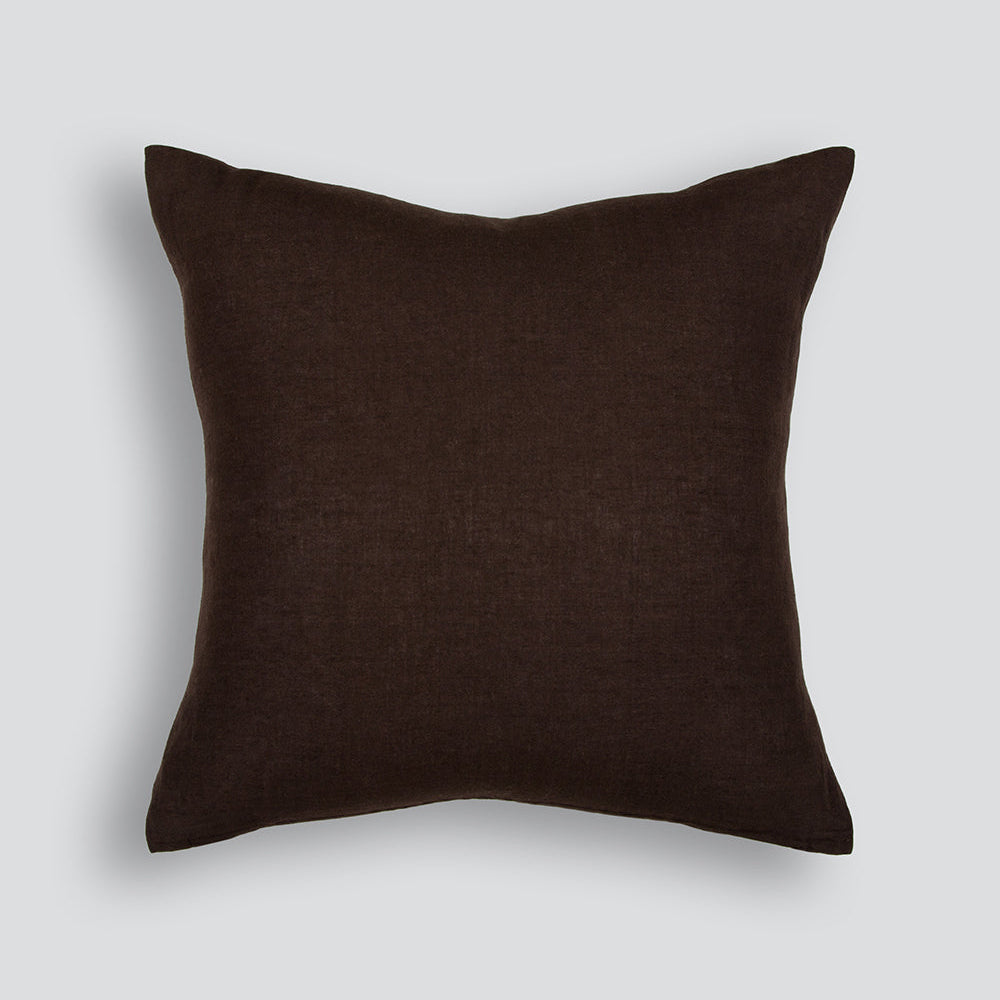 Milano Cushion in Cocoa linen and cotton blend with soft textured finish