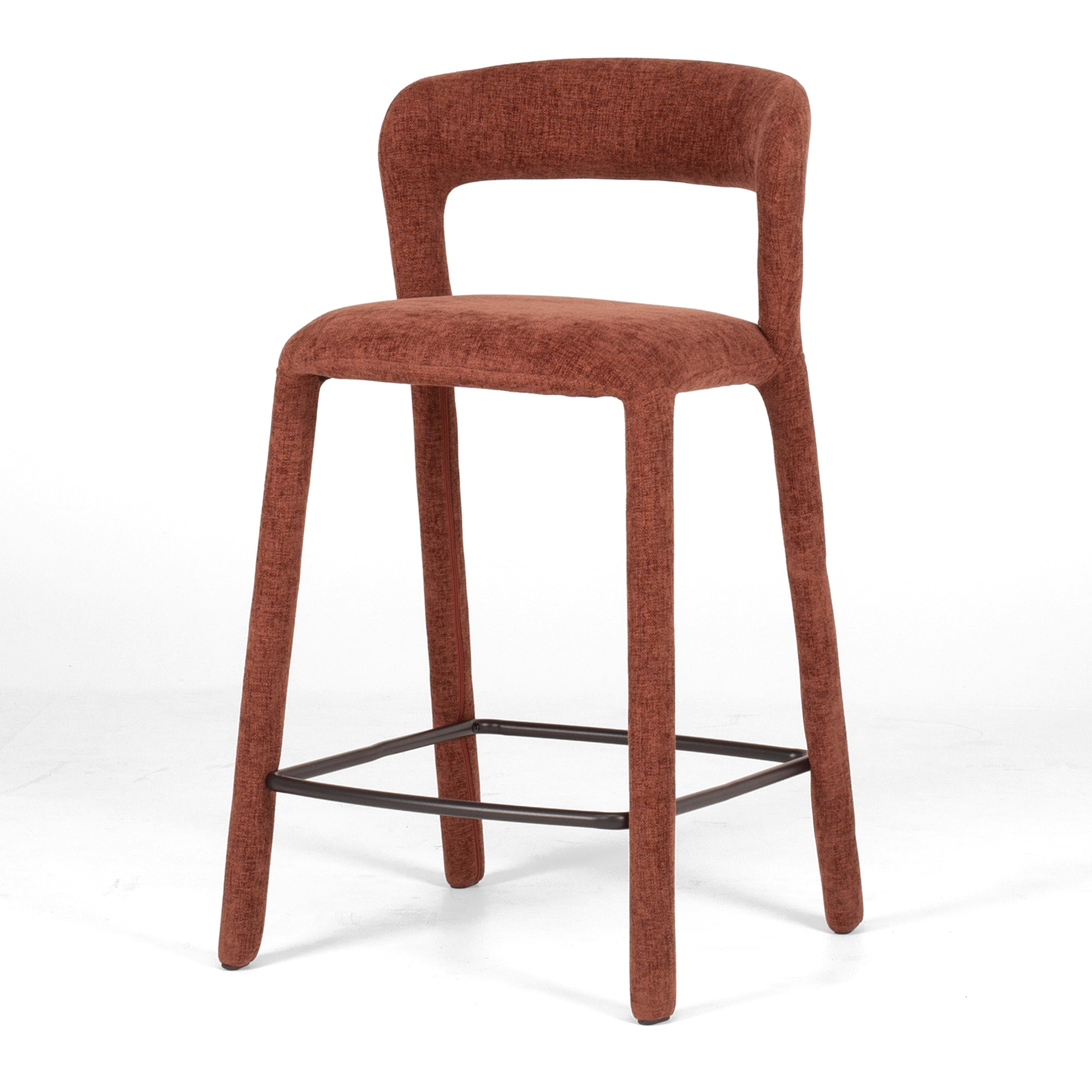 Munich Bar Stool in Rust Burgundy with curved open back and dark footrest
