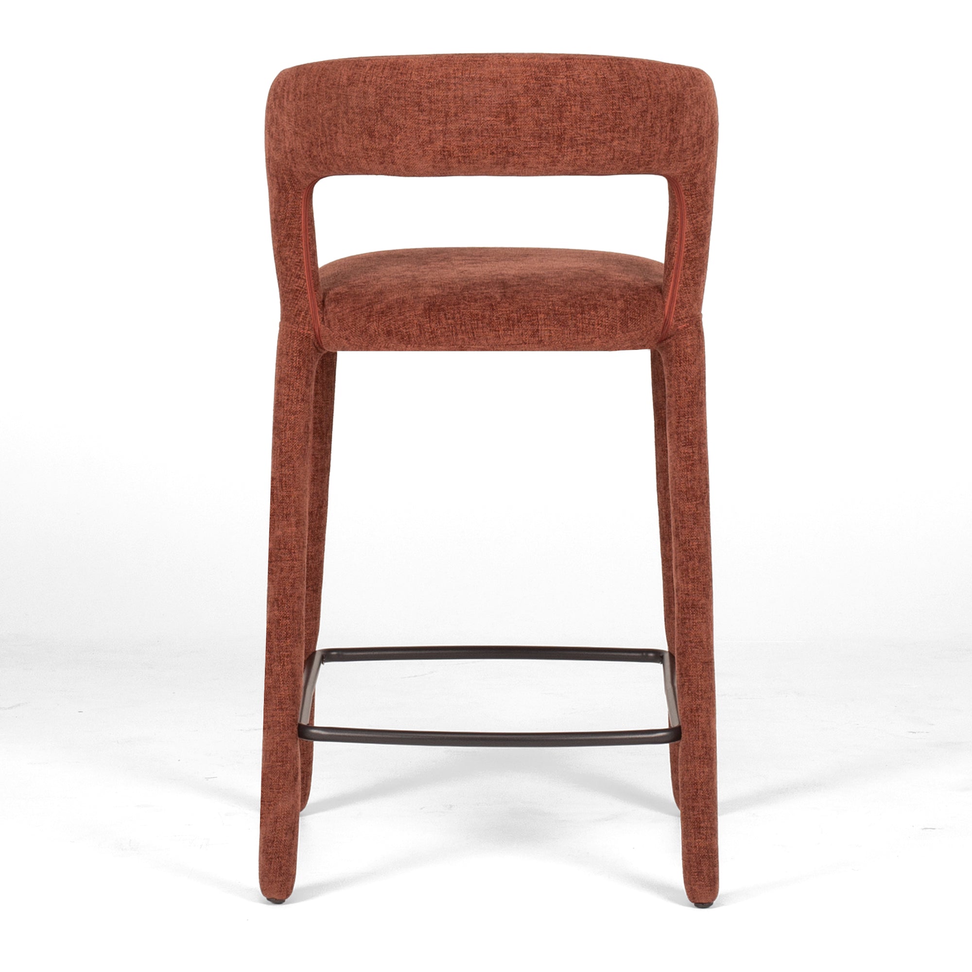 Rear view of the fully upholstered Munich Bar Stool in Rust Burgundy