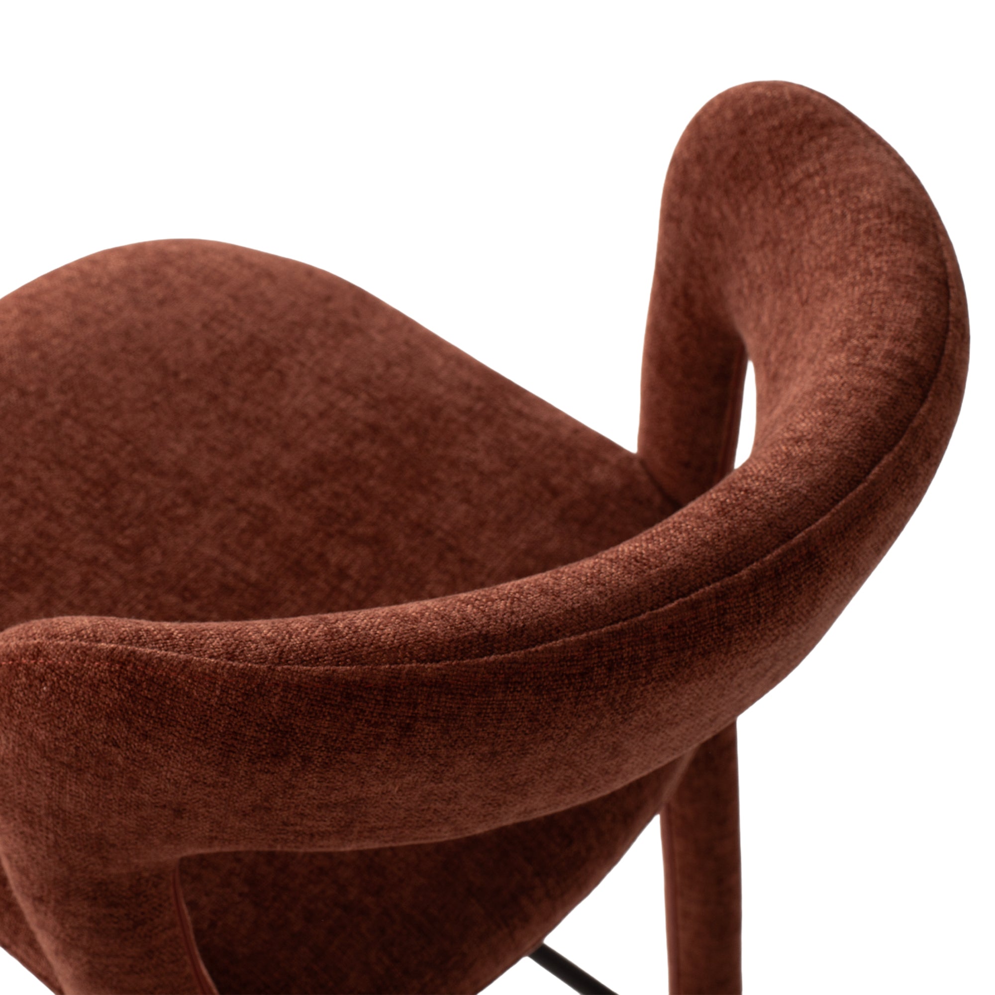 Close-up of Munich Bar Stool curved back and Rust Burgundy upholstery
