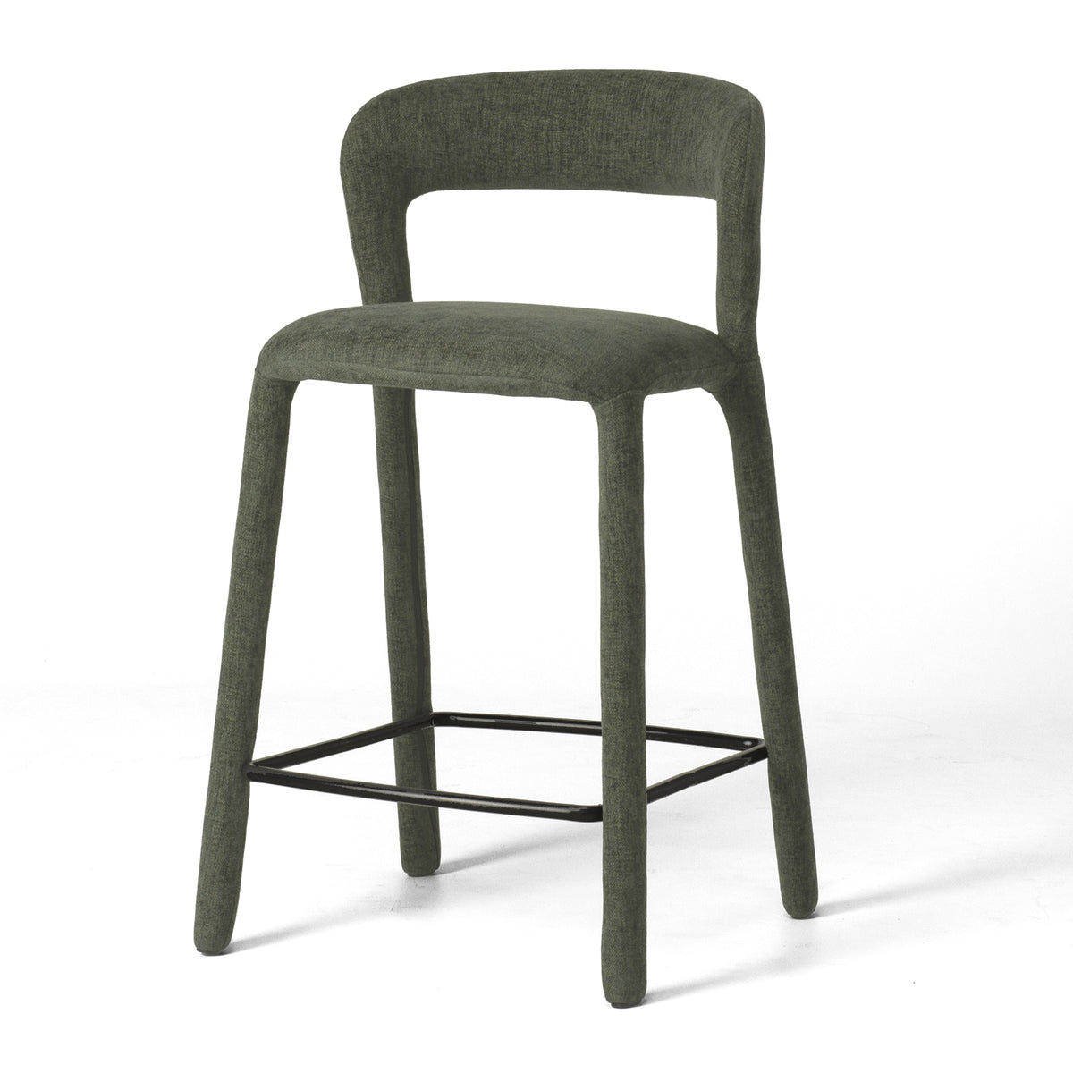 Munich Barstool in Pickle with curved open back and black footrest