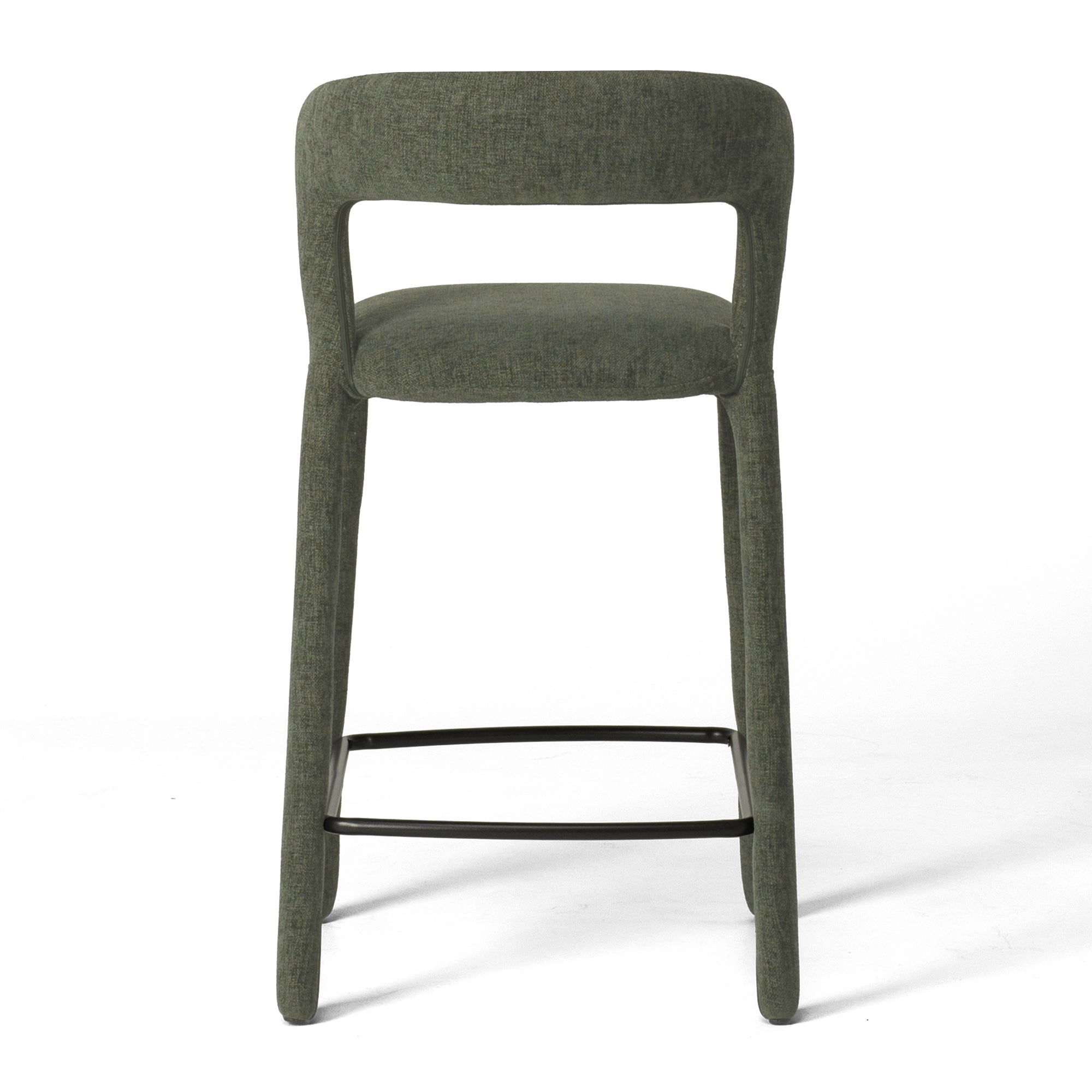 Rear view of fully upholstered Munich Barstool in Pickle