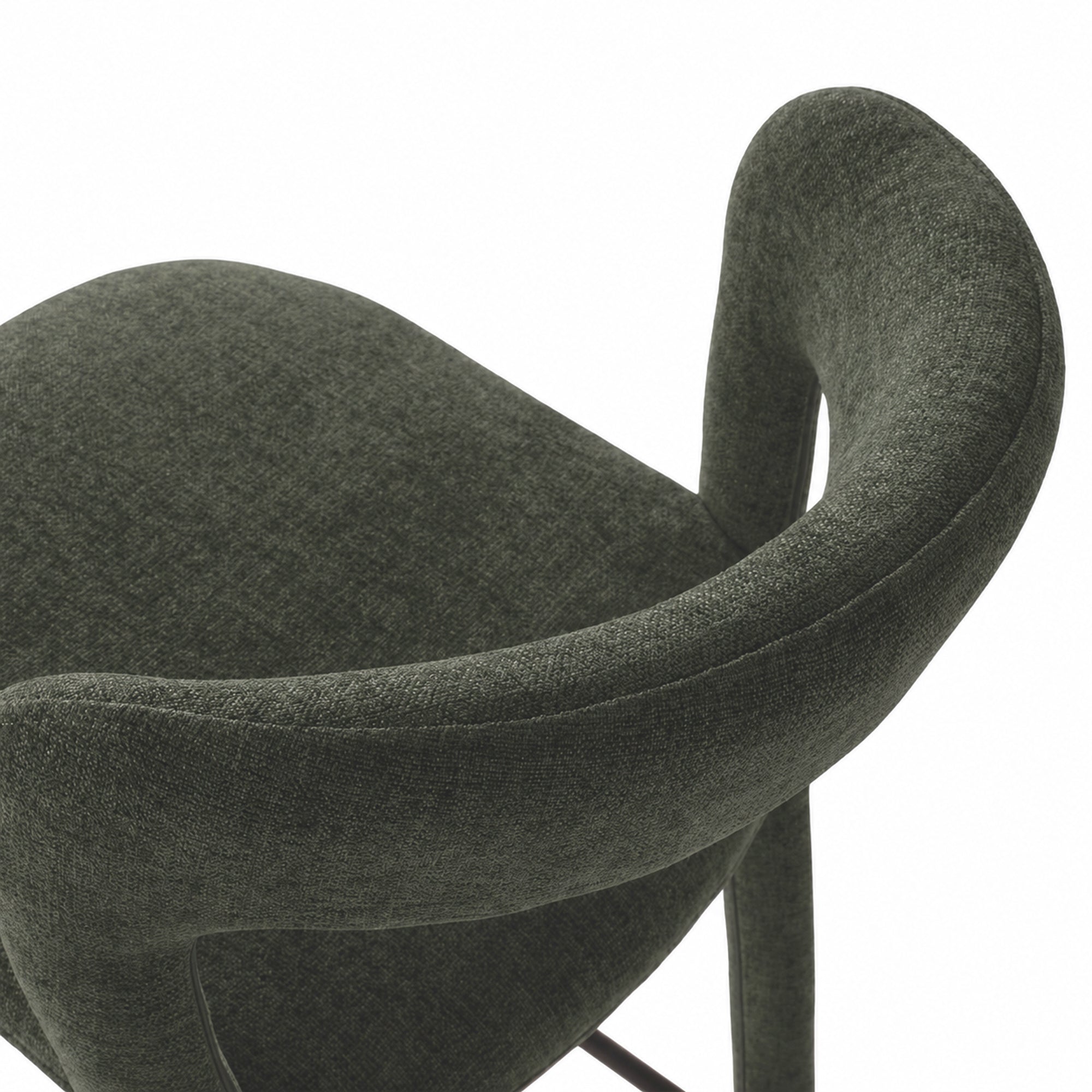 Close-up of Munich Barstool curved back and textured Pickle upholstery