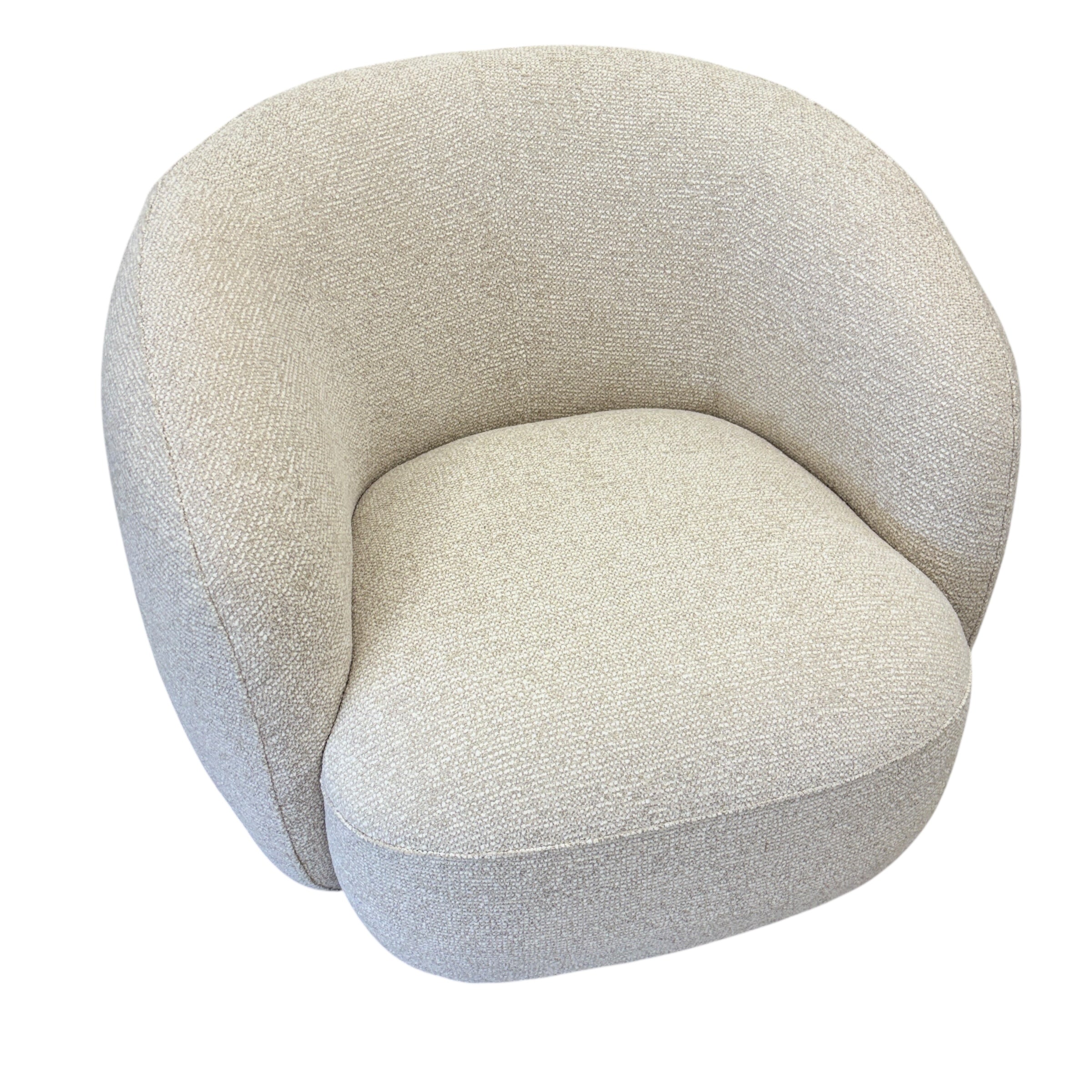 Angled view of the Nova Chair in Salt, showcasing its wraparound curved design and contemporary silhouette.