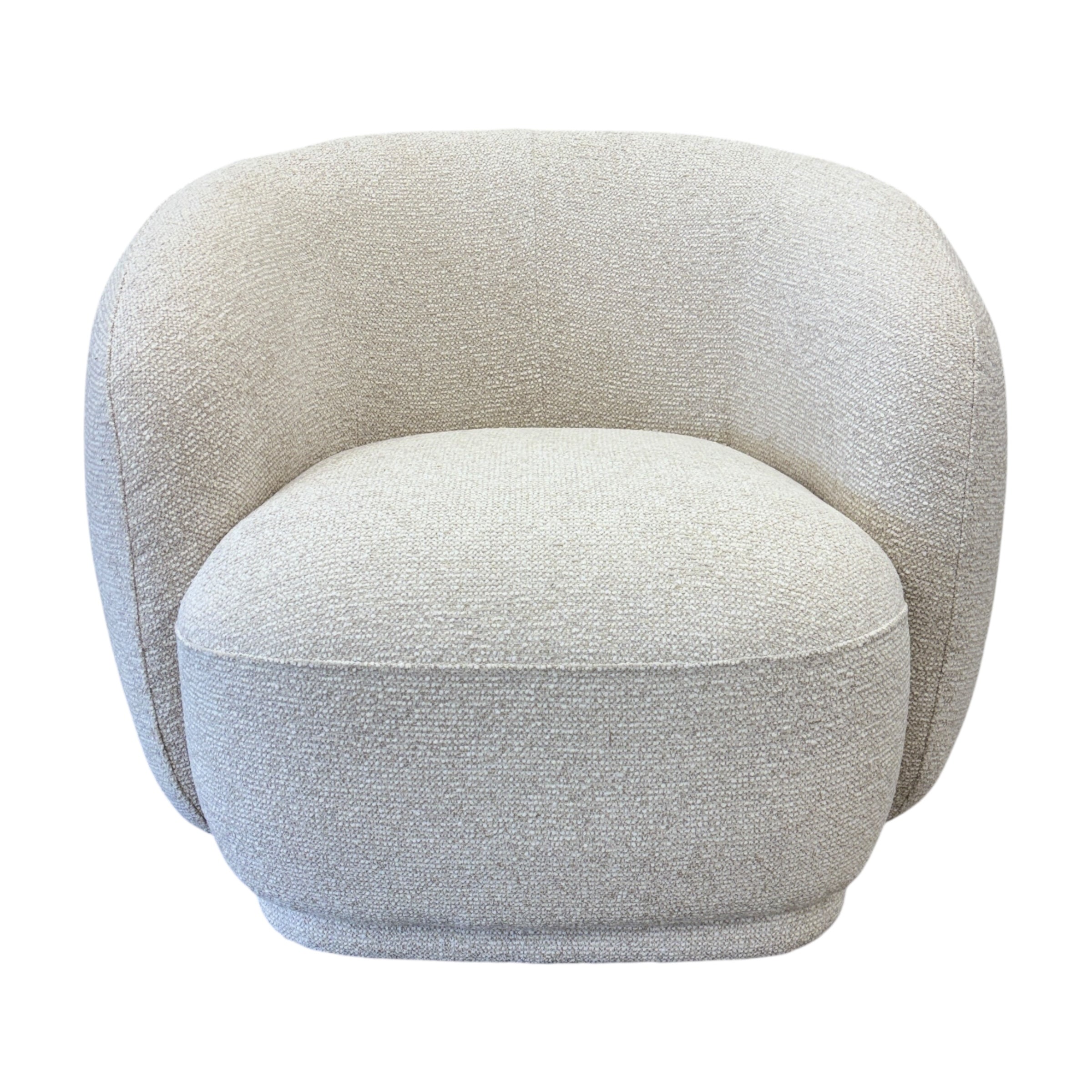 Nova Chair in Salt with a sculptural curved design, cocoon-style backrest and textured fabric upholstery.