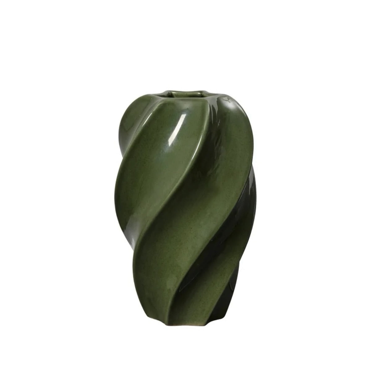 Odette Medium Vase in glossy hunter green with sculptural twisted design