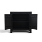 Interior of the Oriental Cabinet in black mango wood, showing the spacious storage area and adjustable internal shelf.