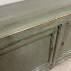 Close-up of Patrick Sideboard showing smoke timber finish, subtle distressed detailing and brass-toned handle
