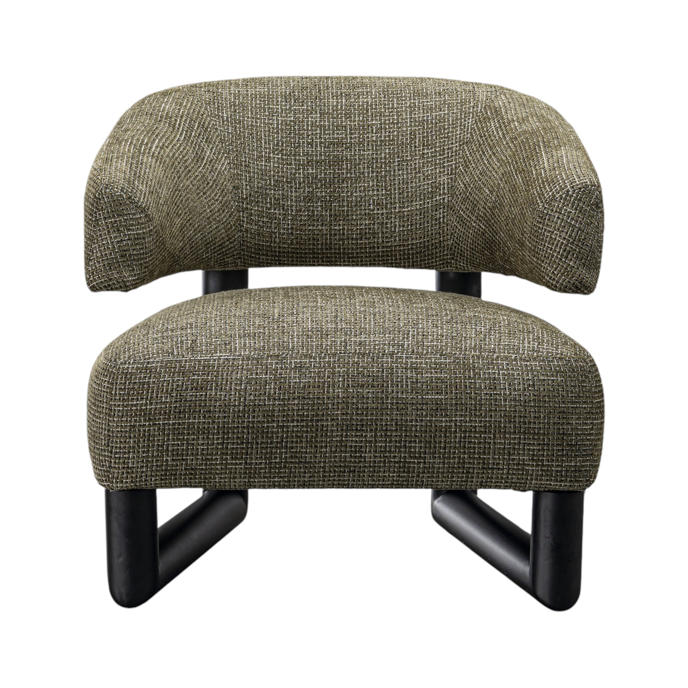 Pepper armchair with contemporary design and textured fabric upholstery.