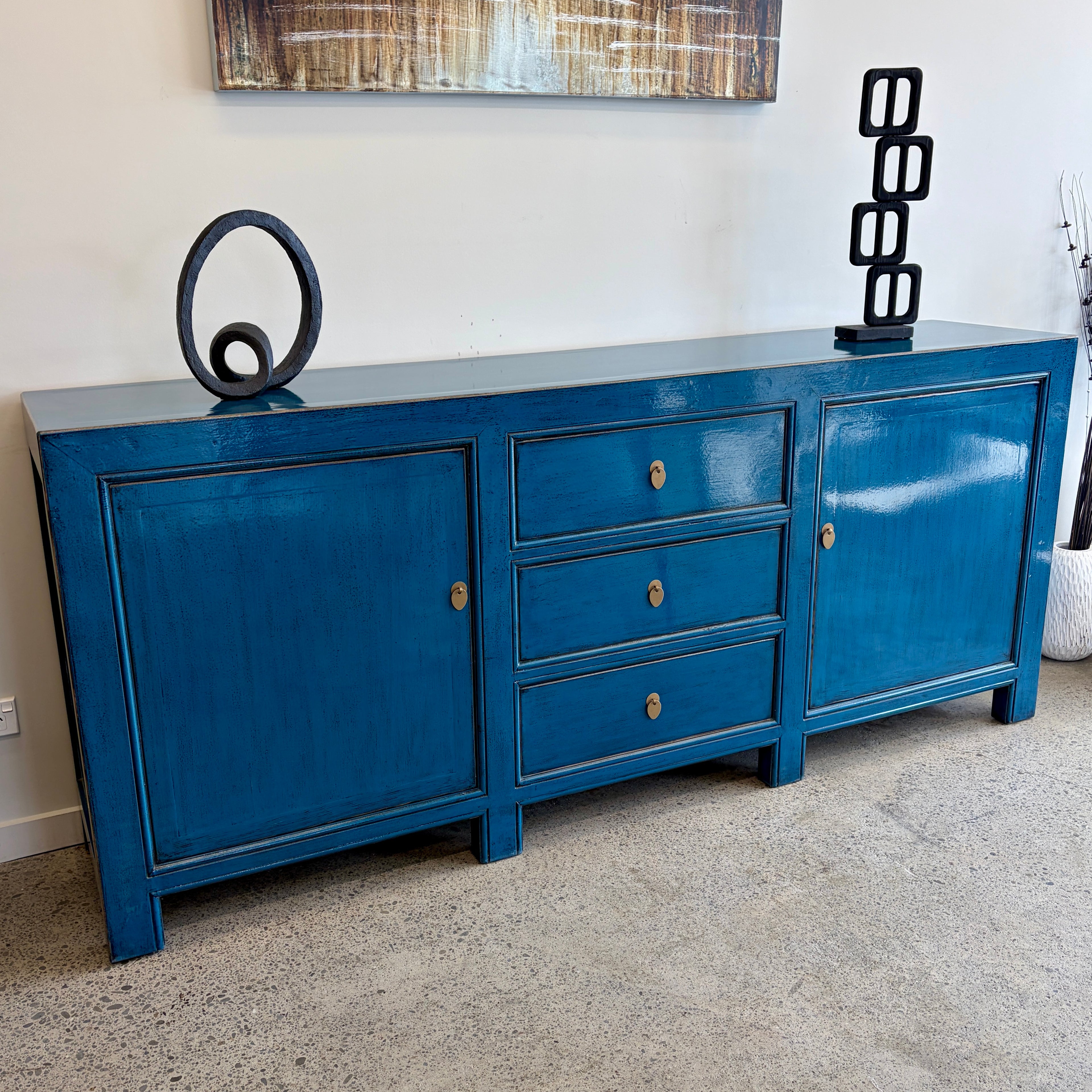 Rosa Sideboard in royal blue with central drawers and cupboards on either side