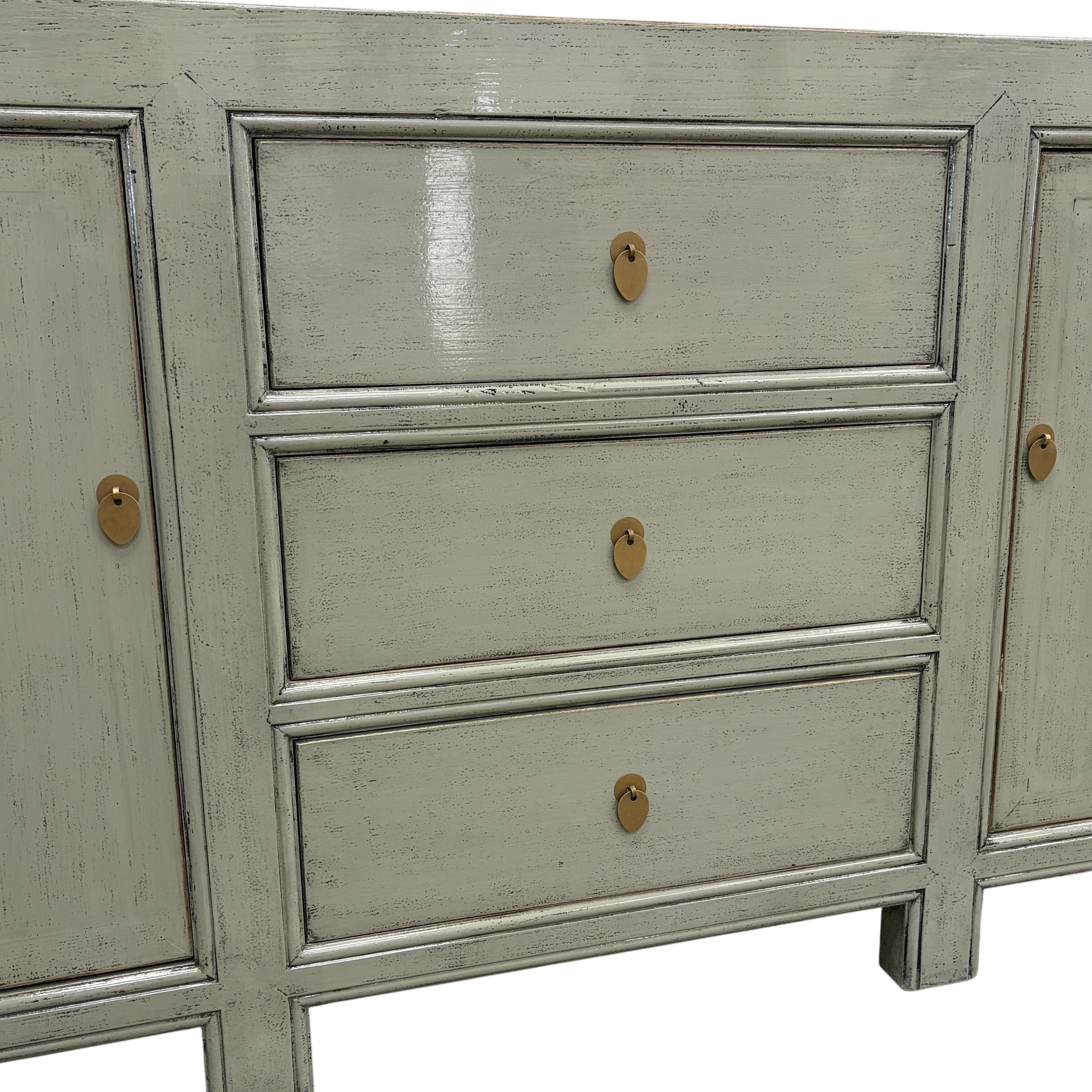 Rosa Sideboard Sage Grey showing three central drawers and brass toned handles