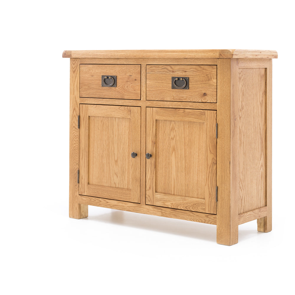 Salisbury Buffet 2 Door in natural oak with two drawers, panelled doors and antique-style hardware