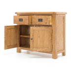 Salisbury Buffet 2 Door open showing two drawers and internal cupboard shelf storage