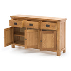 Salisbury Buffet 3 Door open showing three drawers and generous internal shelf storage