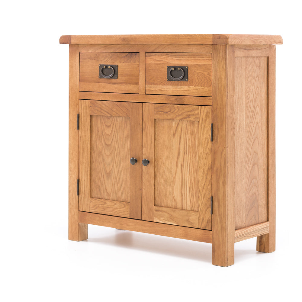 Salisbury Sideboard Small in natural oak with two drawers, two panelled doors and antique-style metal hardware
