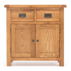 Salisbury Sideboard Small front view with two drawers, two cupboard doors and natural oak finish