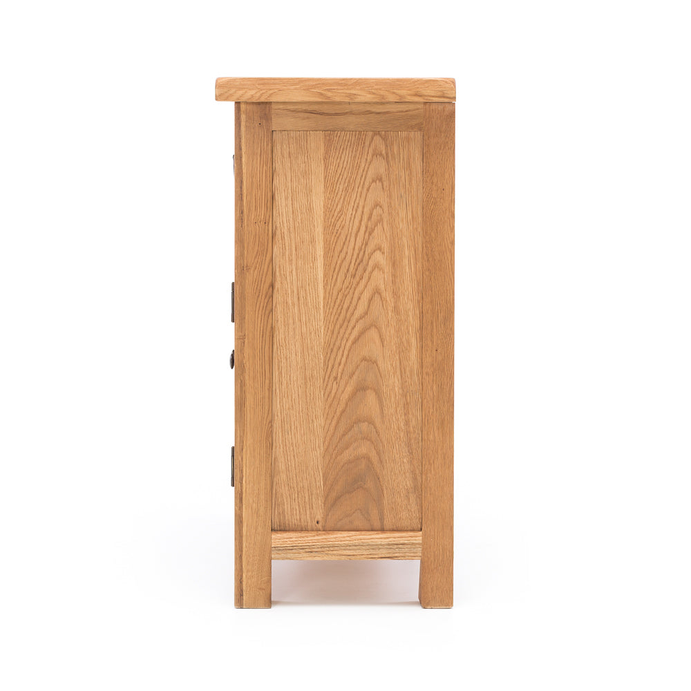 Side view of Salisbury Sideboard Small showing slim profile and natural American white oak finish