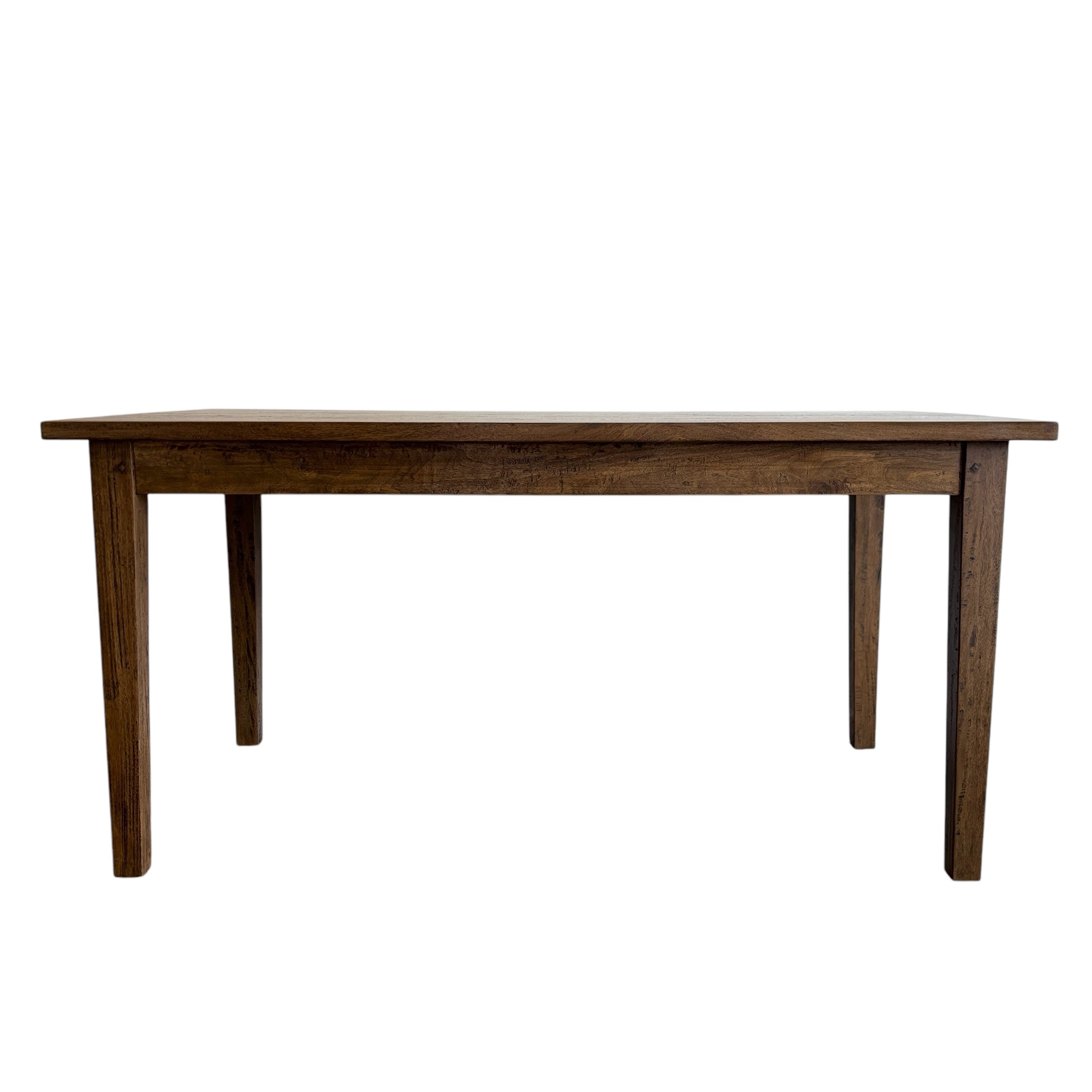 Side view of the Sienna Dining Table in a Smokehouse finish, crafted from solid mango wood.